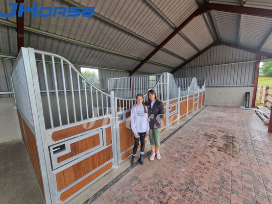 O estábulo personalizado do cavalo da cor almofada o bambu completo padrão com a porta de balanço da armação de aço